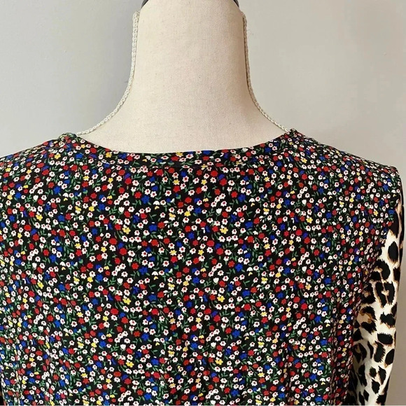 Equipment Liam Silk Blouse Large Floral & Animal Print Contrast Scoop Neck - Picture 8 of 13